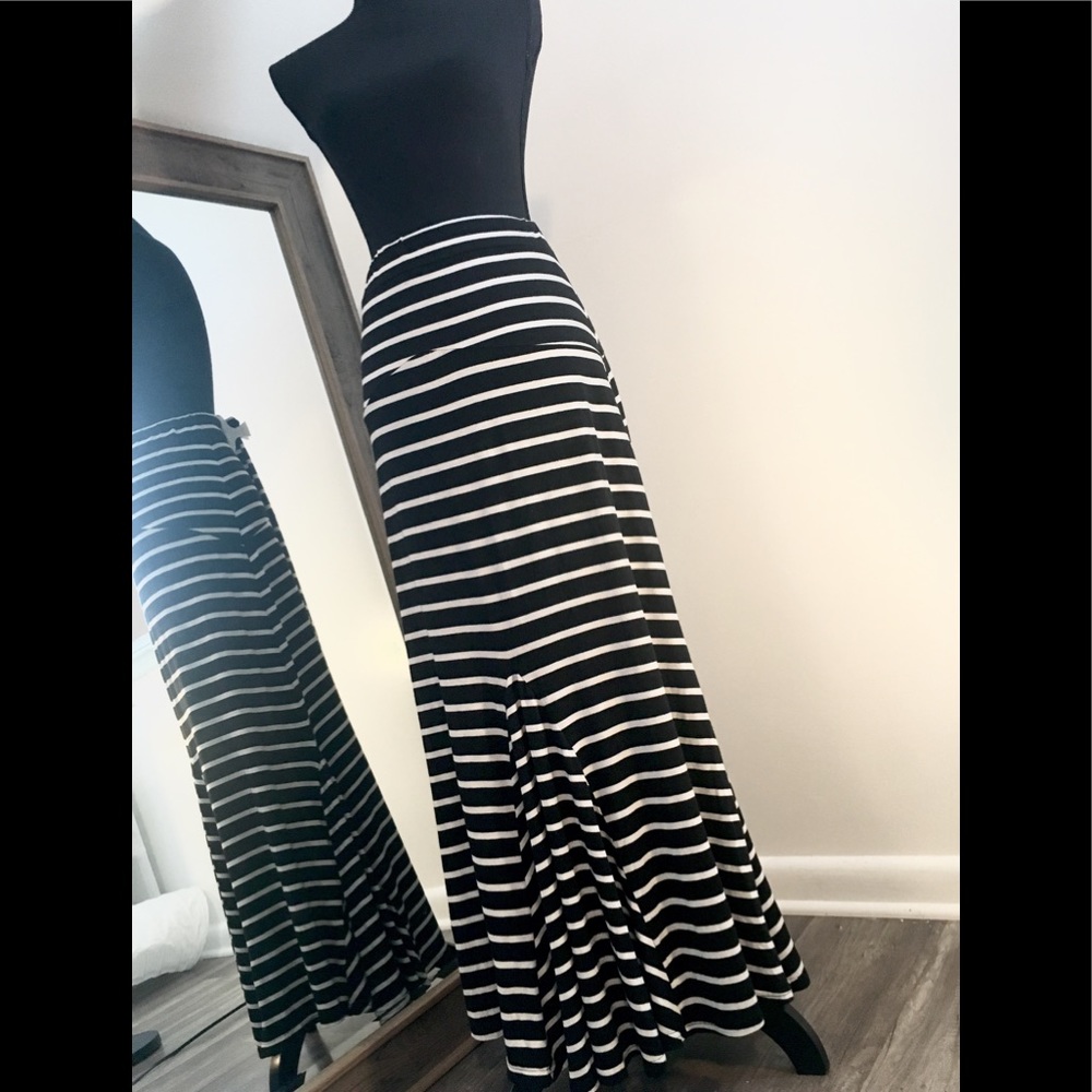 Black + White Striped Maxi Skirt